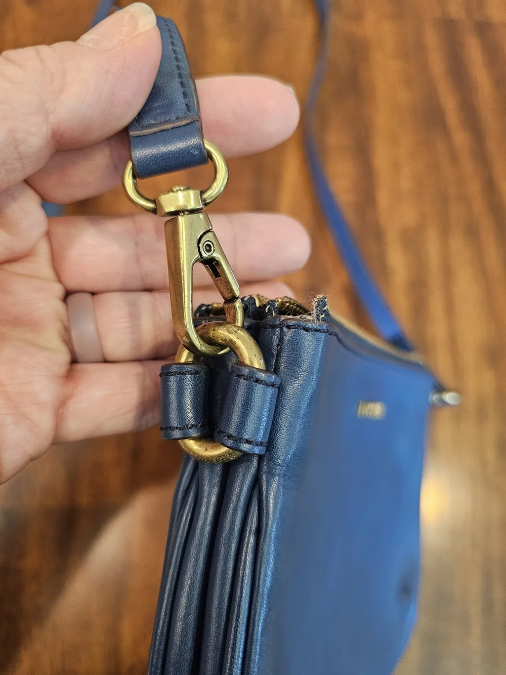 Fossil Leather Triple-Zip Wallet Crossbody Bag - Slate Blue